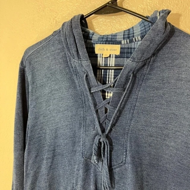 Cloth and Stone Hoodie Womens Medium Chambray Tie Neck Shirt Anthropologie - Изображение 4 из 4