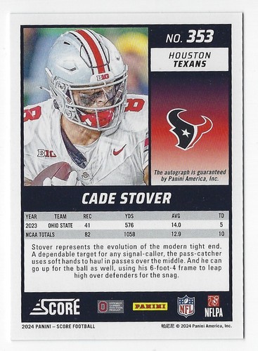 Fútbol americano Panini Score 2024 #353 Cade Stover radiocontrol verde automático ~ Houston Texans - Imagen 2 de 2