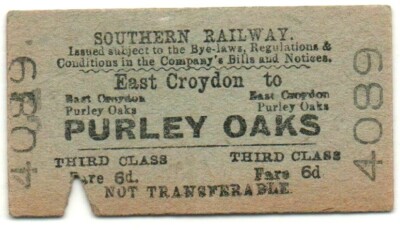 Southern Railway Ticket East Croydon to Purley Oaks