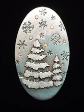 "JJ" Jonette Jewelry Silver Pewter 'SNOW Covered Trees' CHRISTMAS Pin