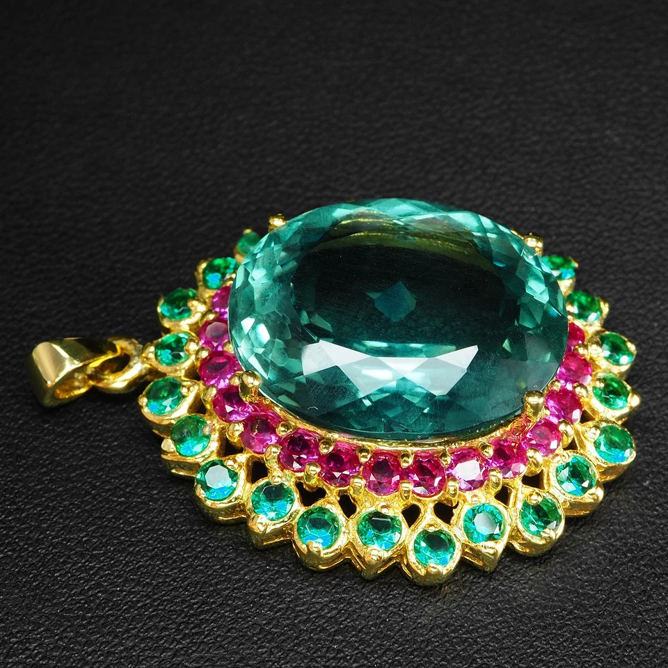 Colgantes de oro de 24 quilates de plata de ley 925 asombrosos turmalina verde azulado 21,90 quilates Foto 4 de 4