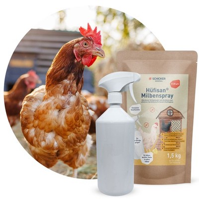 Hüfisan Milbenspray Starterset 1,5 kg + 1 Liter Sprühflasche, Parasitenschutz