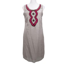 Merona Taupe Magenta Embroidered Beaded Bib Boho Summer Shift Dress Size 6