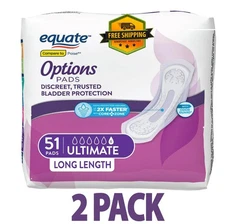 Equate Options Women’s Incontinence Pads – Long , Ultimate Absorbency, 102 count