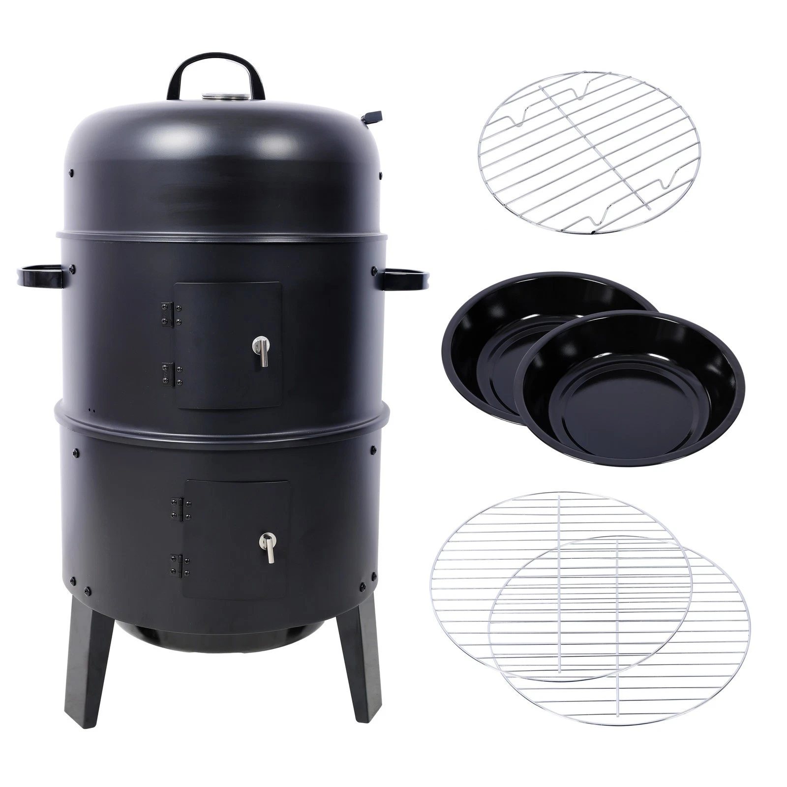 Charcoal Smoker BBQ Grill 16 Inch Outdoor Vertical Smoker Portable Meat Cooking