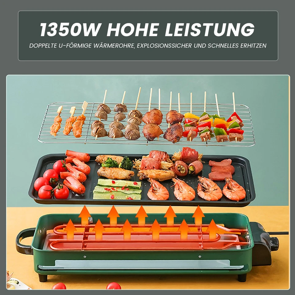 2in1 Tischgrill elektrisch 5 Gänge Stufenlos Elektrogrill Tisch Grill Backform - Bild 4 von 4