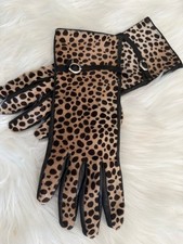 VTG Saks Fifth Cashmere Lined Leather Calf Hair Gloves Leopard Tan Classic Sz 7