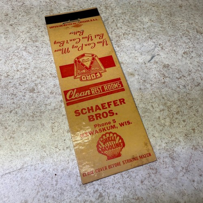 #ad Schaefer Bros Shell Ford Gasoline Kewaskum Wis. Advertising Matchbook $3.49