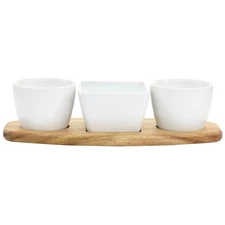 Gibson Elite Gracious Dining 4 Piece Fine Ceramic Tidbit Dish Set with Acacia Wo