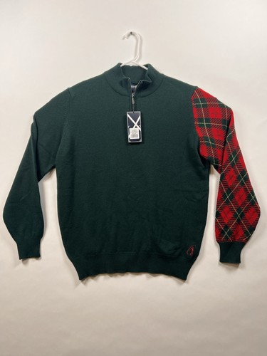 Glenmuir 1/4 Zip Golf Jumper Mens XL Tartan Green Wool - Picture 4 of 9