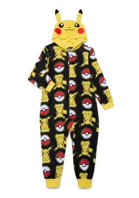 Pokemon Pikachu Kids Soft Fleece Hooded Pajama Sleepers SZ 4/5, 6/7, 8, 10/12 - Image 1 of 4