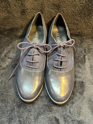 ALDO Women s Shoes Marwen Blue Patent Leather/Suede Lace Up Oxfords SZ 6.5 EU 37