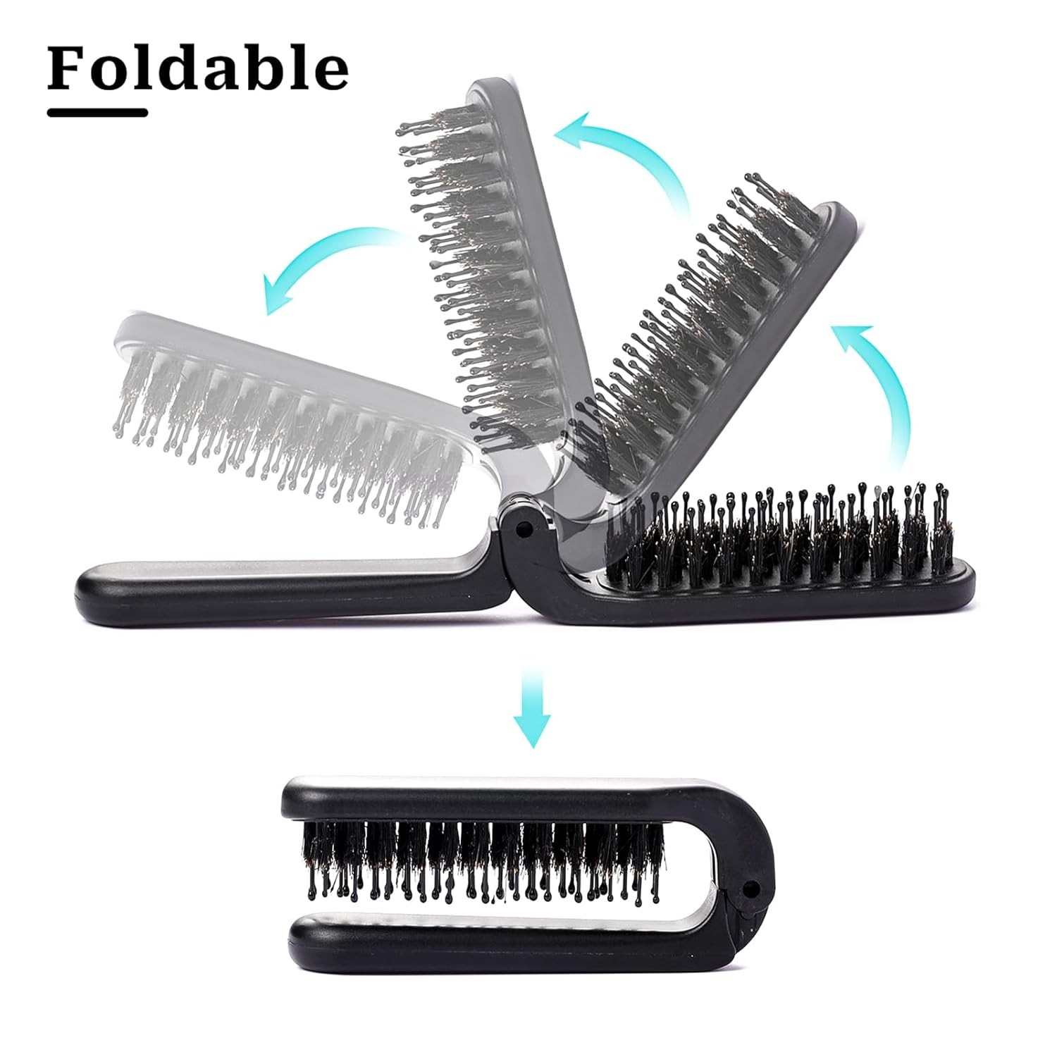 Foldable Brush for Purse, 2 Pack Small Portable Travel Hair 2 Pack, Black 