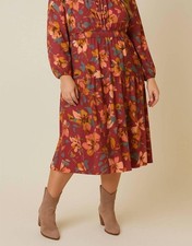 Gilli Round Neck Front Tie Floral Midi Dress - Plus Size 1X