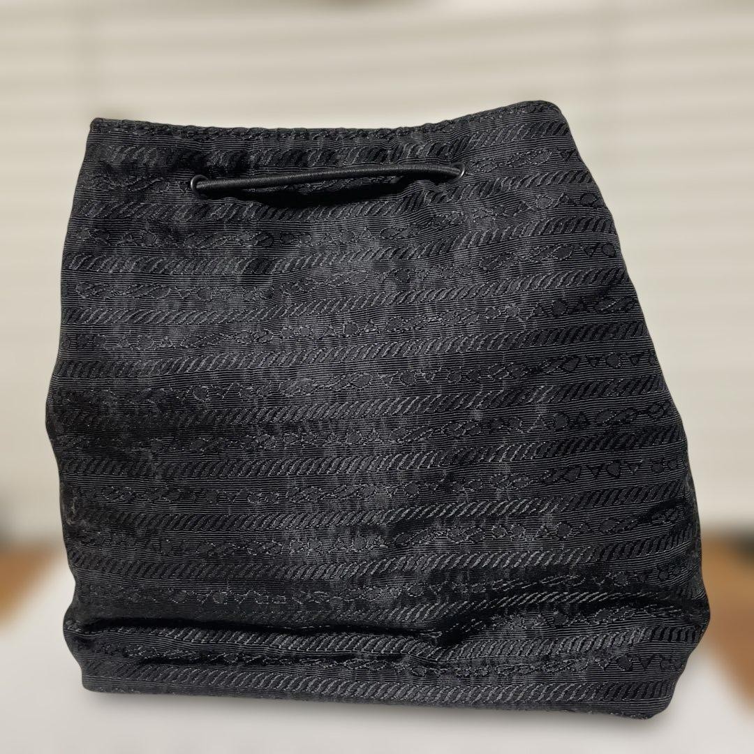 PRADA Black Drawstring Pouch Small Bag Leather To… - image 6
