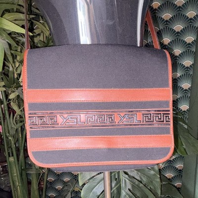 Yves Saint Laurent Umhängetasche Canvas/Leder Grau/Orange Magnetverschluss