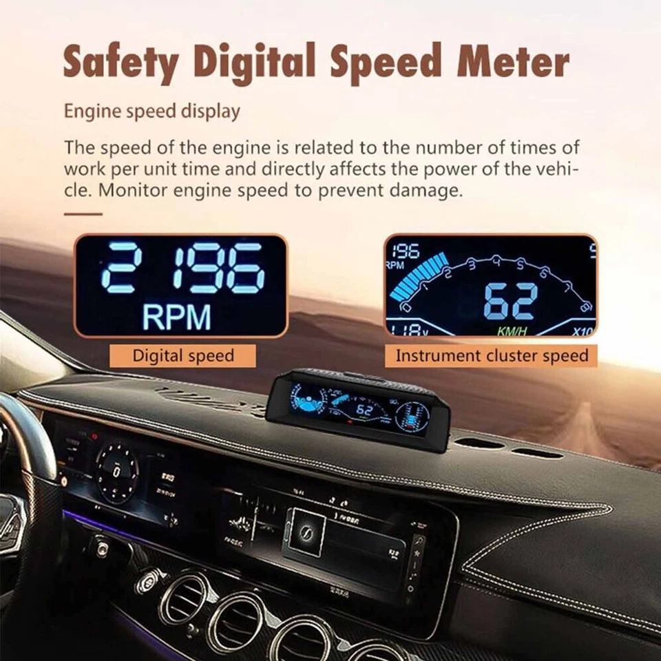 1Pcs Car OBD2 Multi-function Gauge HUD Head-Up-Digital Speedometer Slope Display Foto 3 de 4
