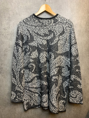 Peruvian Connection Alpaka Mischung Pullover schwarz grau Jacquard Intarsien Strick Large