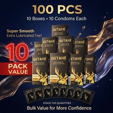 GETANE 100pcs Lubricated Condoms, Long-Lasting Lube, Smooth Snug Fit, Natural