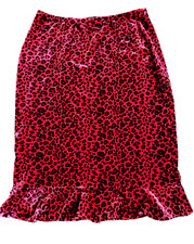 Vintage 90s Sans Souci Leopard Red Velvet Skirt M Goth Punk Ruffle Hem Stretch