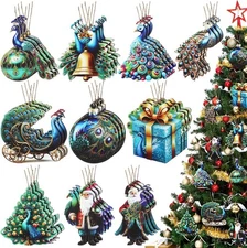 Barydat 30 Pcs Christmas Peacock Ornaments for Christmas Tree Ornament Hanging V