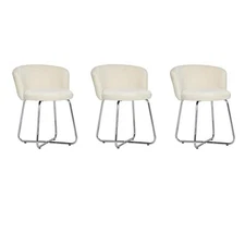 Home Square Set of 3 Contemporary Metal Vanity Stools with White Fabric