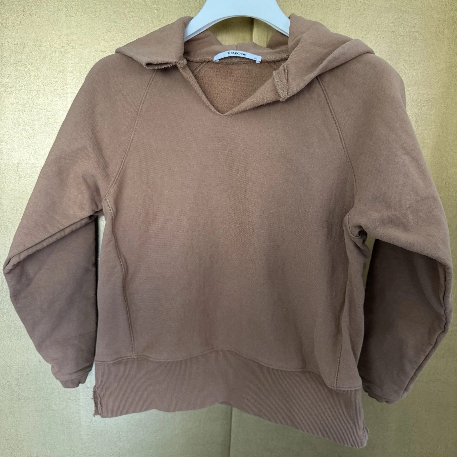 Size XS Thakoon Camel V-neck Cut Cotton Blend Hoodie Sweatshirt
