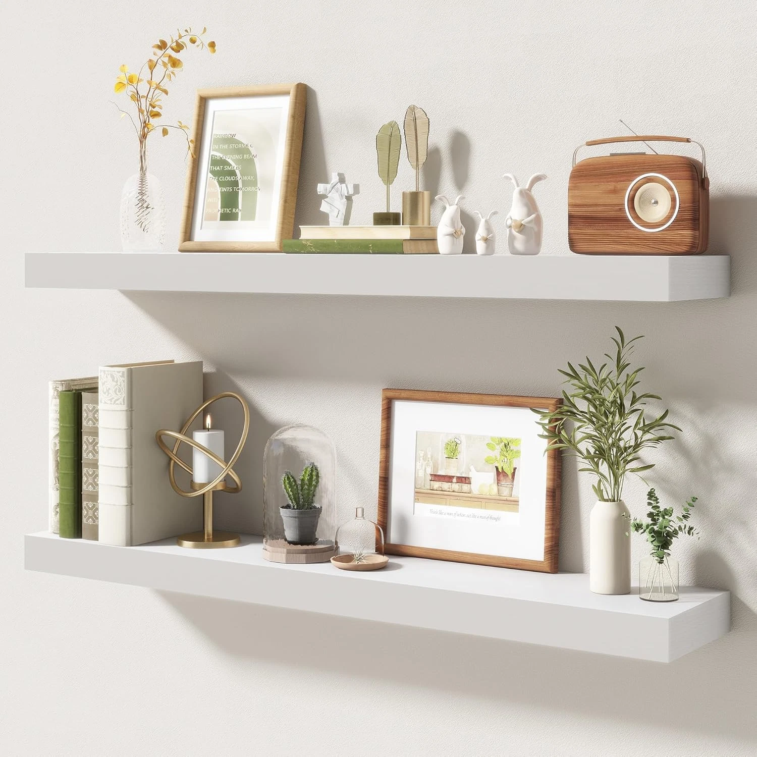 36" White Floating Shelves Set of 2 | Rustic Wall Storage for Any Room