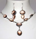 Morganite 925 Silver Plated Necklace Earrings Set 19|2" Handmade Gift Jewelry GW