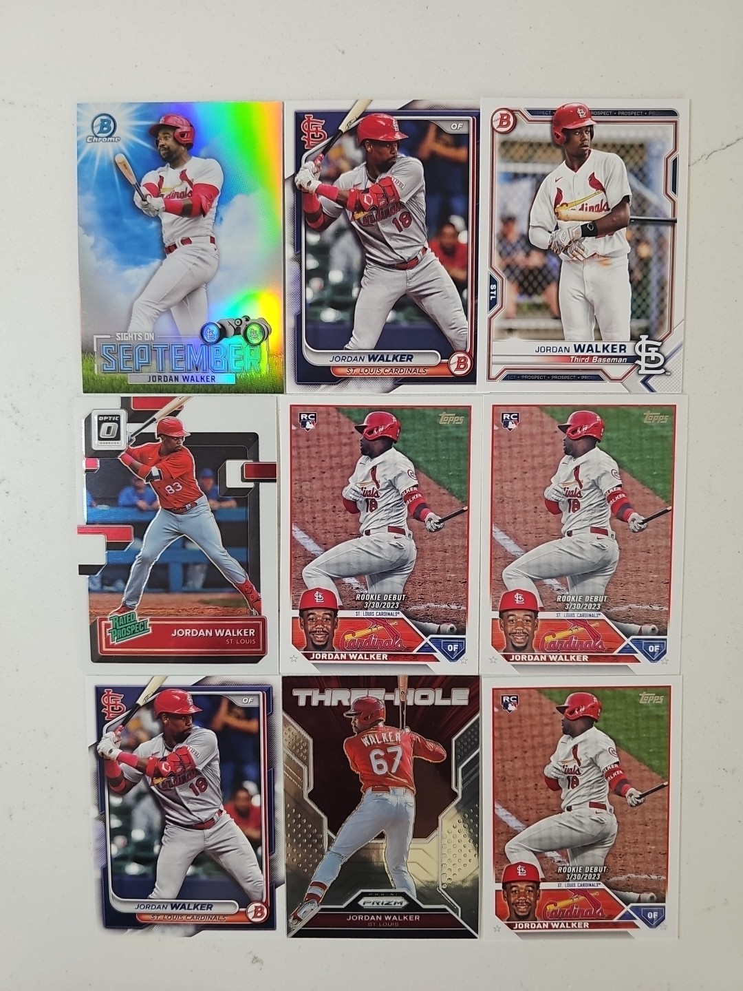 Jordan Walker 9 Card Lot Topps Bowman Chrome Rookie RC Prospect Inserts MLB STL