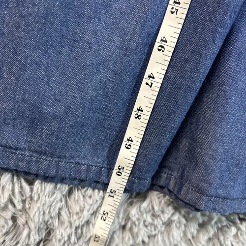 Vintage Denim Jumper Dress M Oversized Embroidered Tie Dark Wash Modest Maxi - Picture 10 of 13