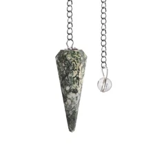 Moss Agate Pendulum Crystal Stone, Faceted Pendulum Divination Tools, Dowsing 