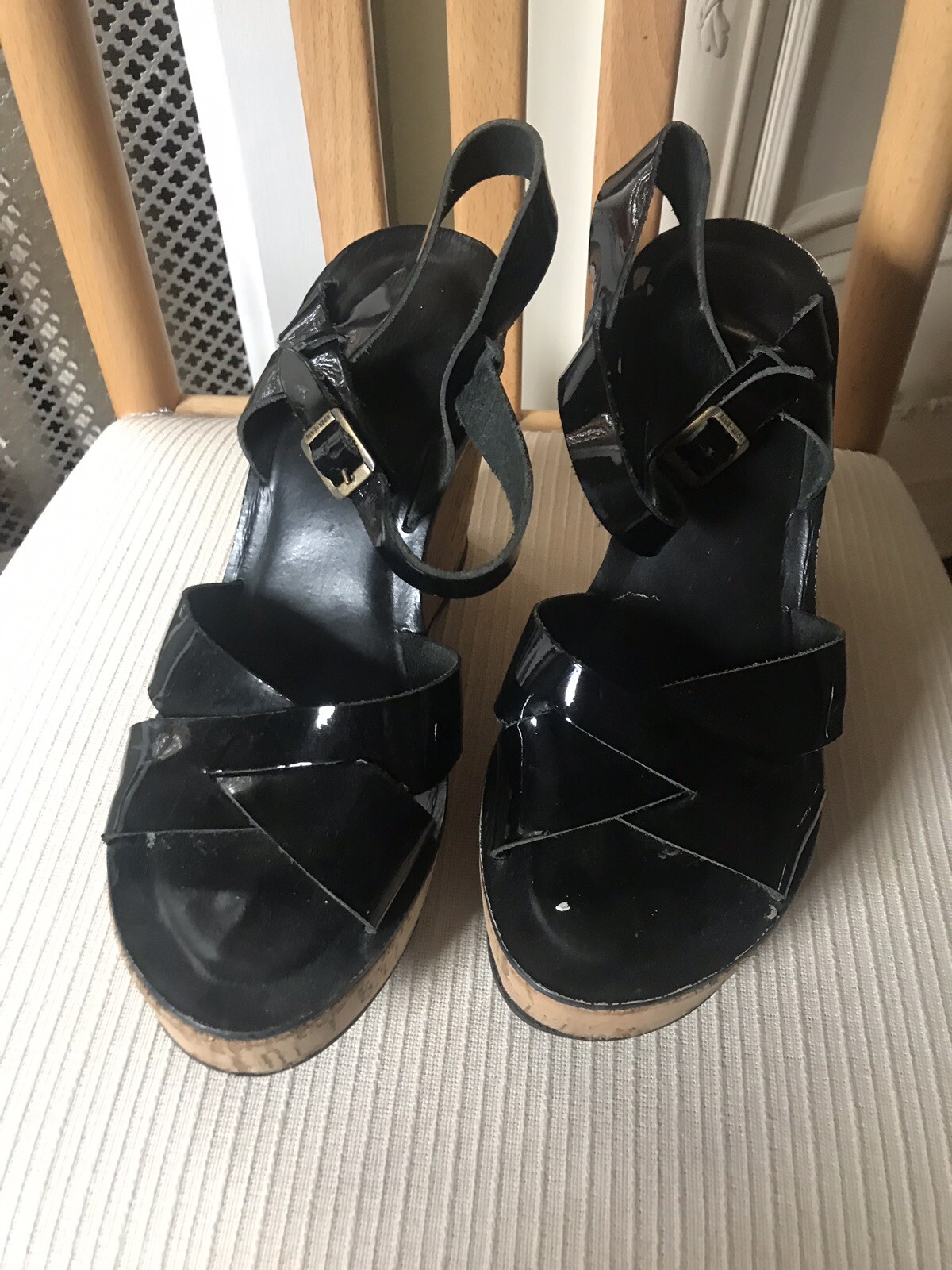 Korkease Black Patent Wedge Sandalssize 8.5 eBay