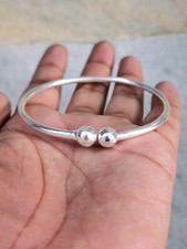 Silver Ball Adjustable Bangle Solid 925 Sterling Silver Gift For AnniversaryV213
