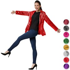 Damen Pailletten Blazer Jacke Party Silvester...