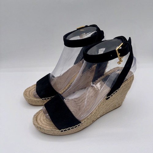 TORY BURCH Laurel Sandals Women’s Size 6 Black Leather Wedge Espadrilles - Picture 12 of 12
