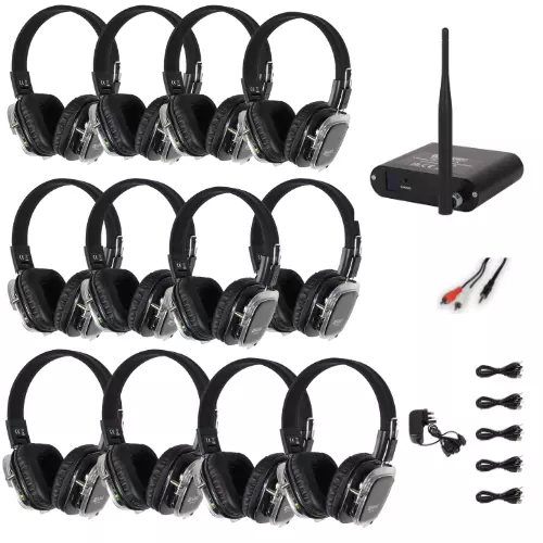 W Audio Silent Disco Kit 12 Headphones Transmitter works wi