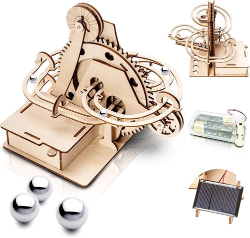 3D Wooden Marble Run Puzzle,DIY STEM Model Kit,Solar Powered Gift for Ages 8+