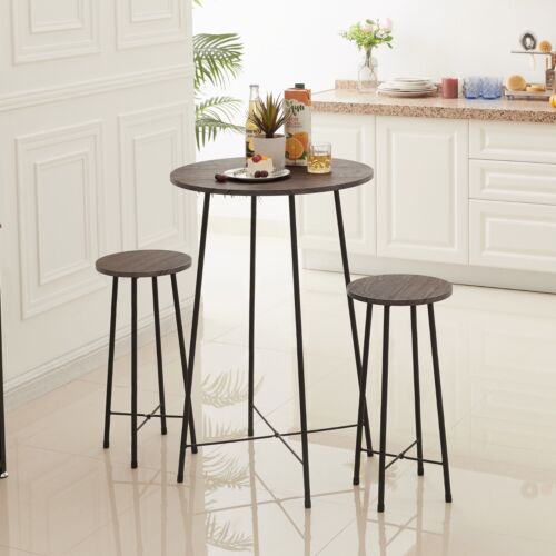 3 Piece Pub Table Set 2 Stools Breakfast Outdoor Round Bar Dining Table Set - Picture 27 of 36