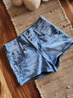 REVOLUTION BY J REVOLT SIZE 7 HIGH WAIST BLUE DENIM WOMEN SHORTS  (Bag#104)