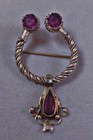 Ancien fibule argent Améthyste broche