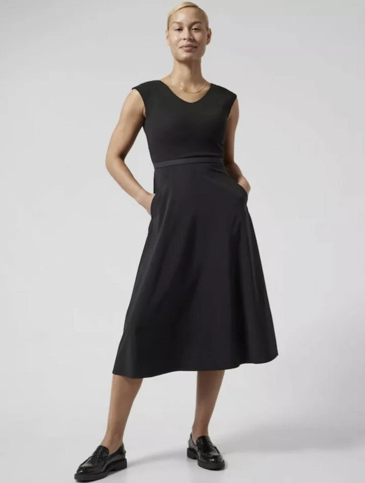 NWT Athleta Ryder Dress Black Small S Pockets Travel Work Comfort