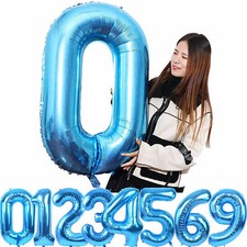 FOLIENBALLONS ZAHLEN BLAU - 80cm Geburtstag Deko Party Luftballons Ballons Blue