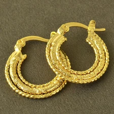 Yellow Gold Plated Round Nested Triple Hoop in Hoop 22mm / 3/4" Hoop Earrings