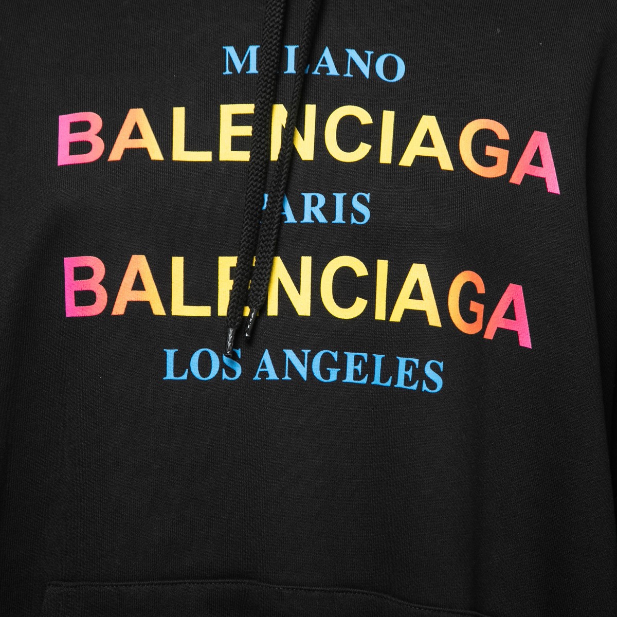 Balenciaga Black Cotton Multi-City Logo Print Hooded Balenciaga Black Cotton Multi-City Logo Print Hooded