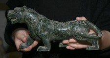 11.2" Old Natural Green Jade Carved Feng Shui 12 Zodiac Year Animal Tiger Statue