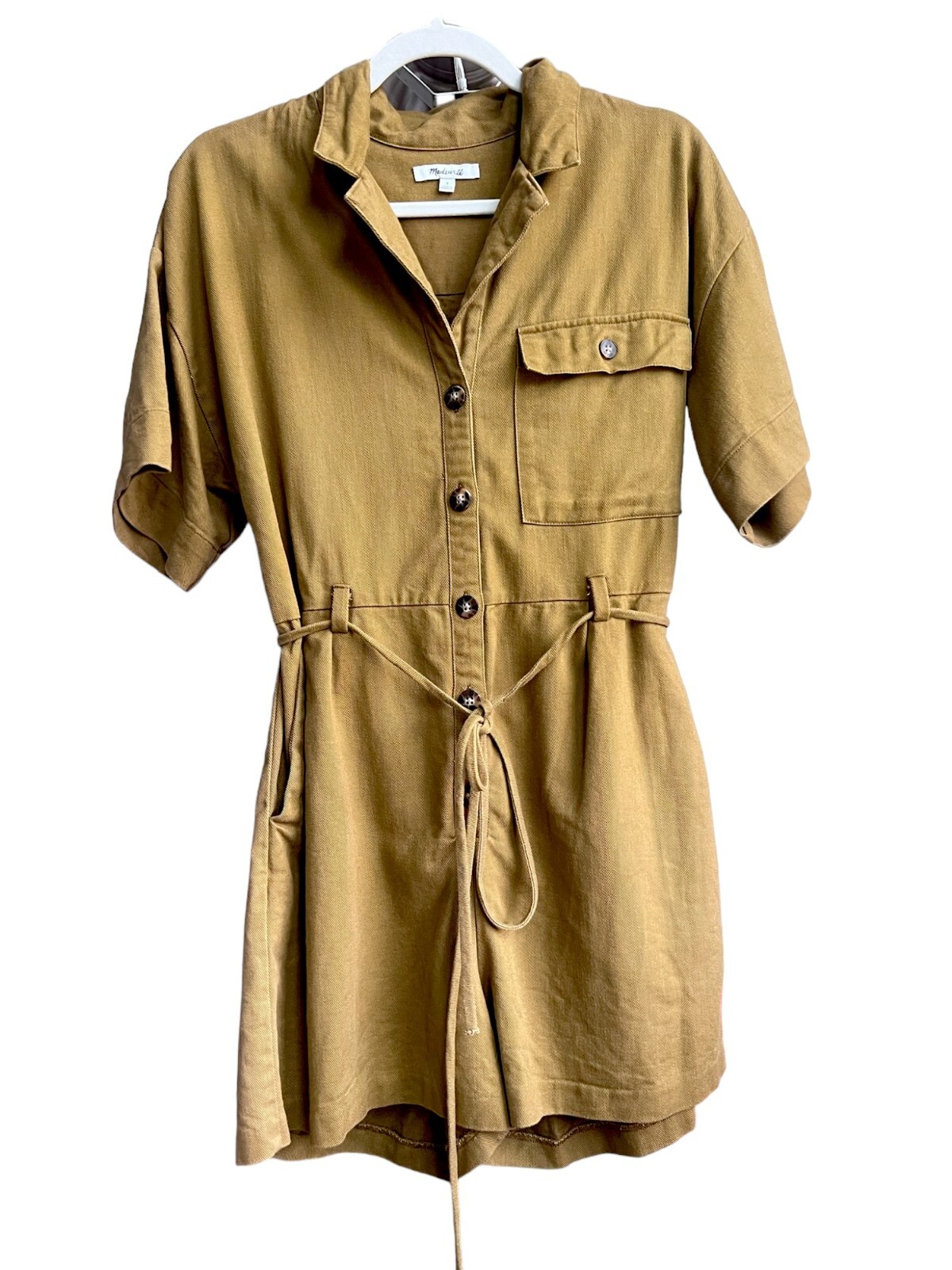 Madewell Romper Belted Safari Womens Sm Distant Olive Short Sleeve Button Front-image