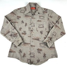 VINTAGE 70S Union Pacific Railroad Western Sears Kings Road Button Shirt Sz Med