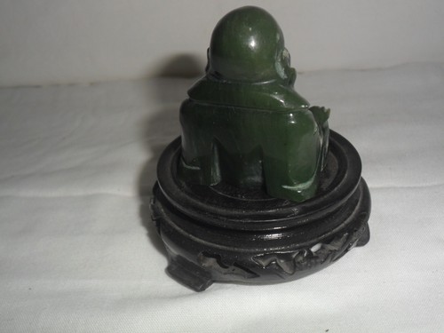 Buddha In Giada con base in legno- Jadeite anni 80 - Foto 6 di 8