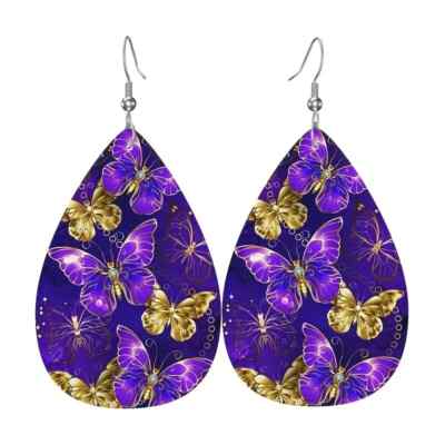 Waterdrop Butterfly Earrings - Gold & Purple  New